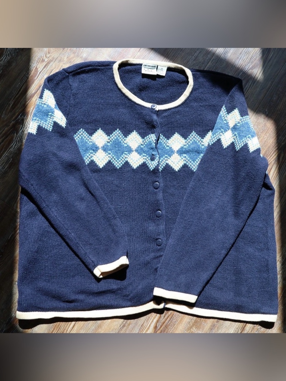 Vintage Hand Embroidered Geometric Fair Isle Sweater Cardigan Womens 1X